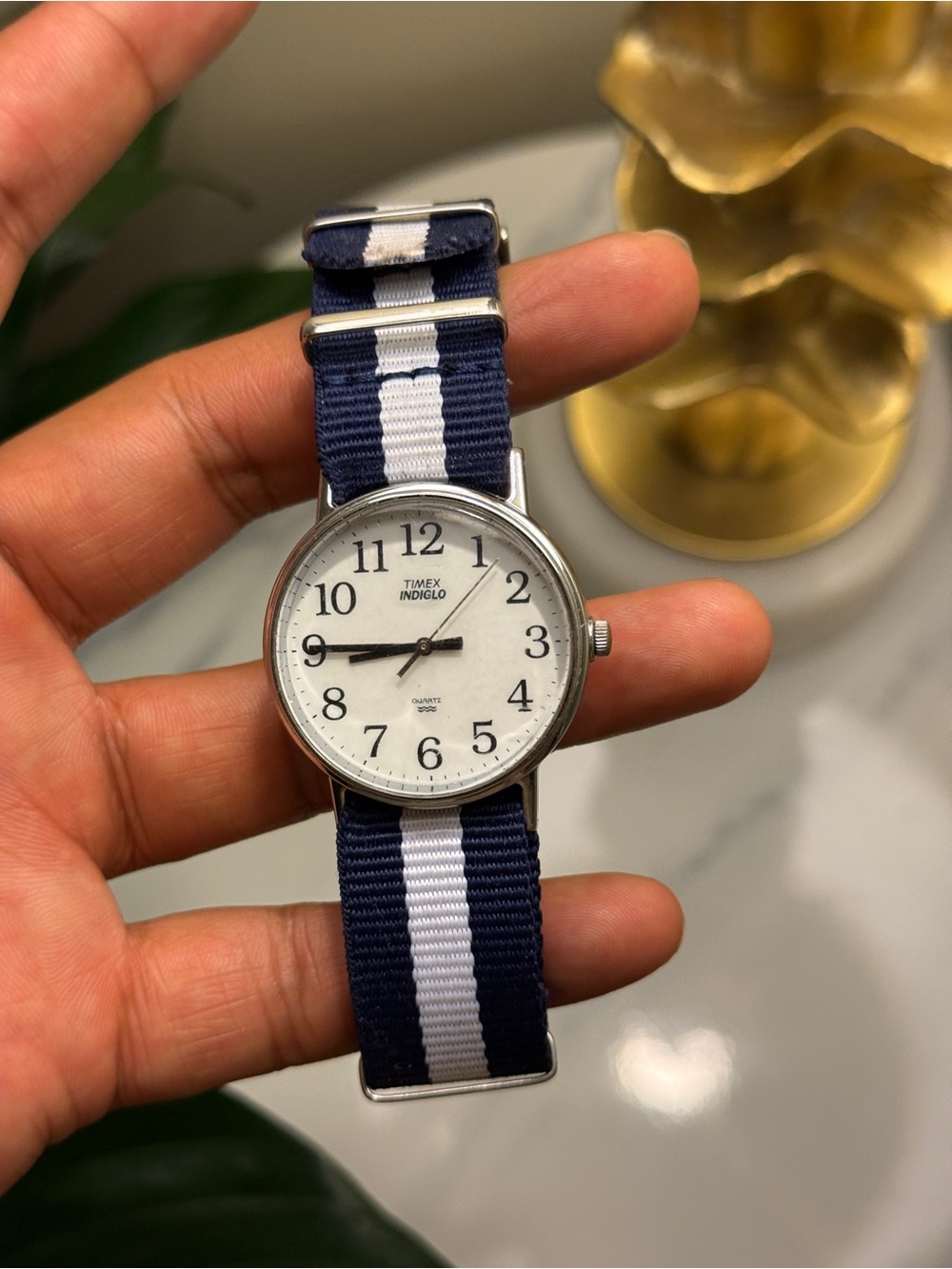 Timex Navy & White Stripe NATO Strap Watch with White Dial unisex